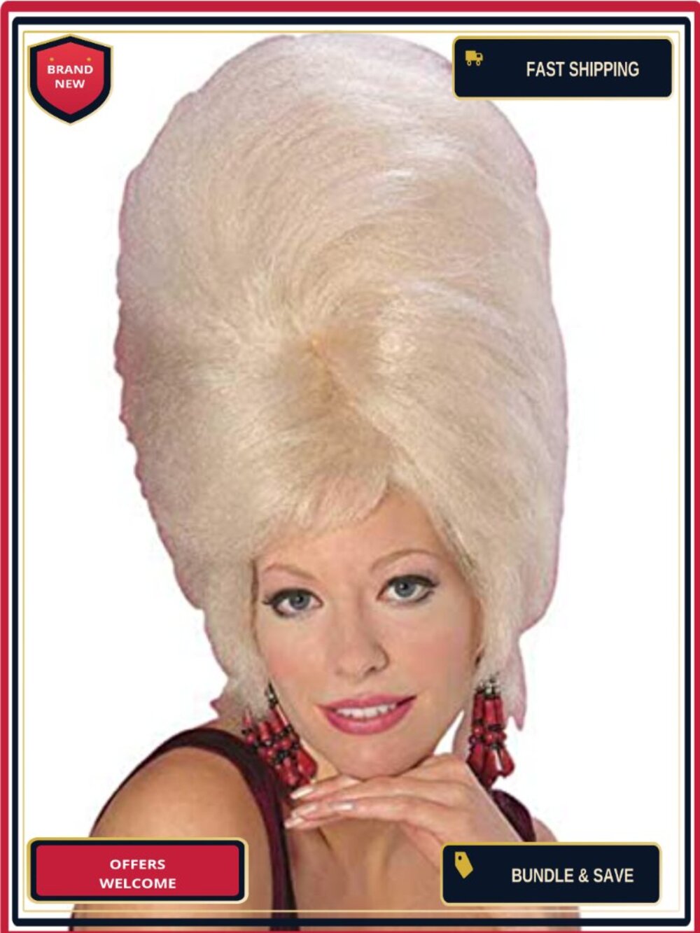 Blonde Beehive Wig 60s Back Up Singer Costume Party Hairpiece